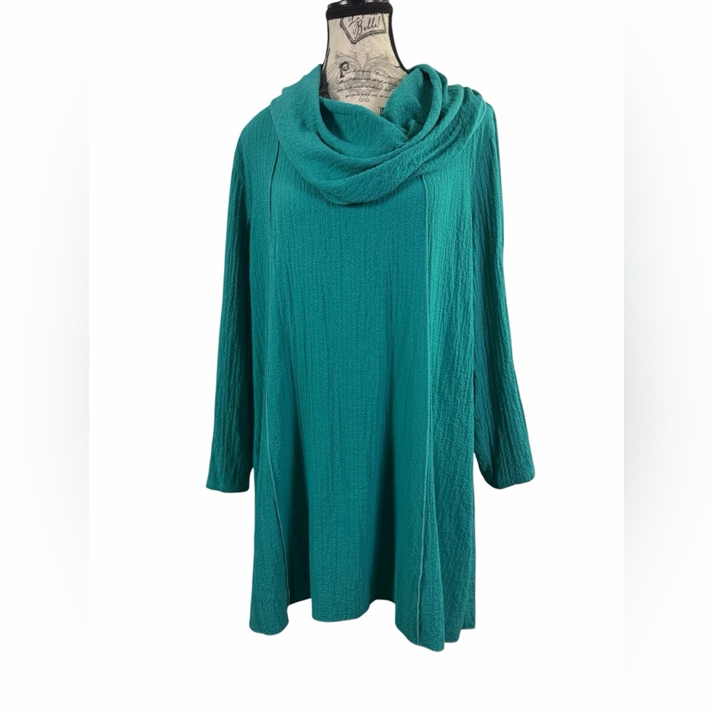Ali Miles Teal Cowl Neck Casual Chic Women's Size L Tunic Dress